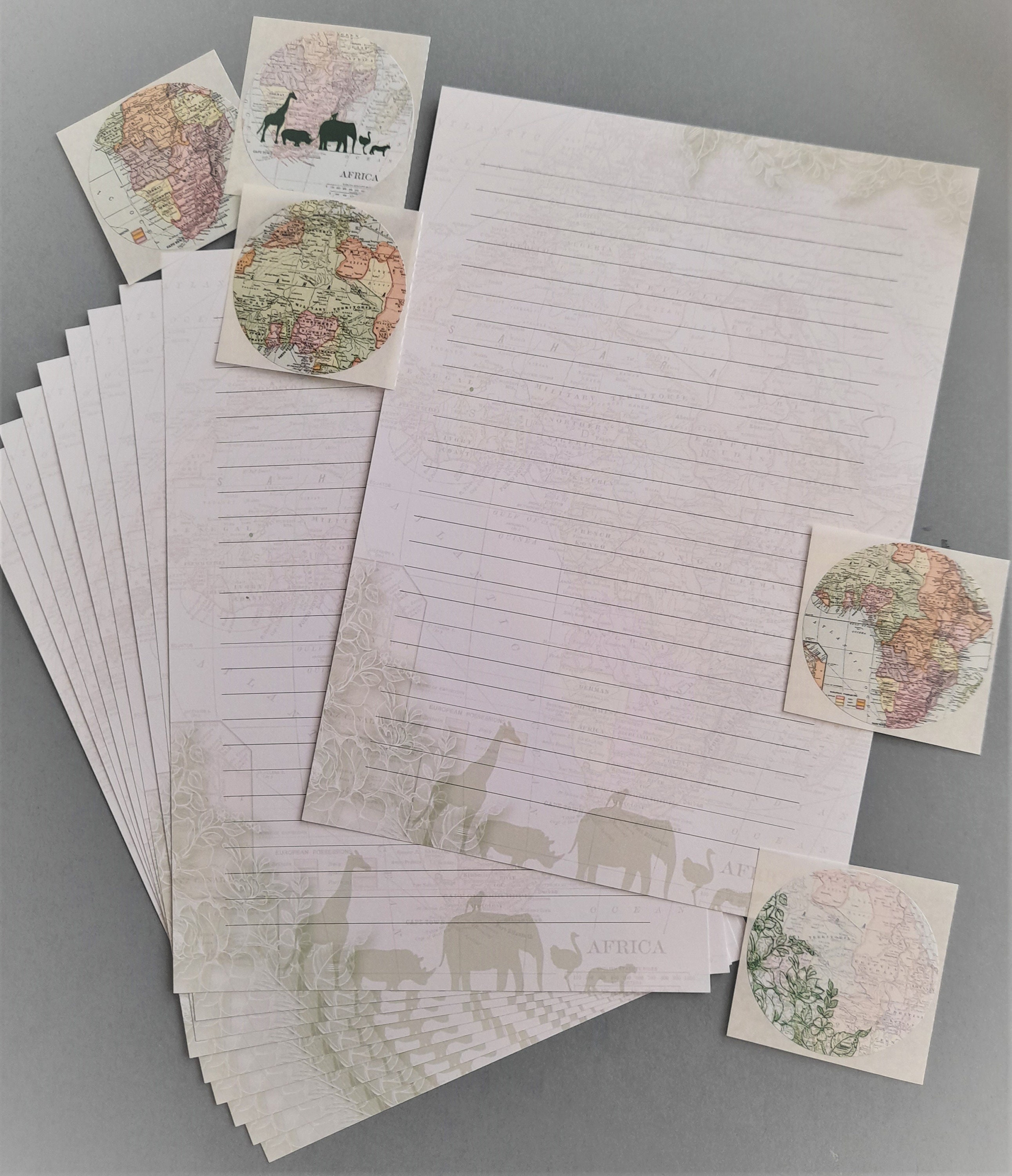 Africa Printed Letter Writing Paper, Notepaper Set, Vintage Map of ...