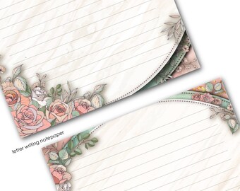 Dusky Flowers Printed Letter writing paper, notepaper set, floral stationery, pretty letter paper, Pen Pal paper, letter writing kit