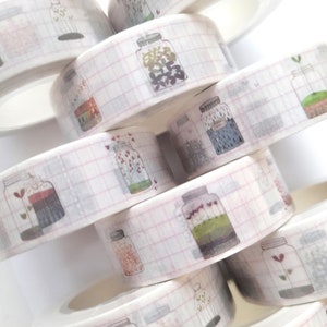 Süßes Einmachglas Washi Tape, bedrucktes Masking Tape, Deko Flaschen, Marmeladengläser, Muster Gläser Washi Tape, Dekoratives Klebeband für Journaling