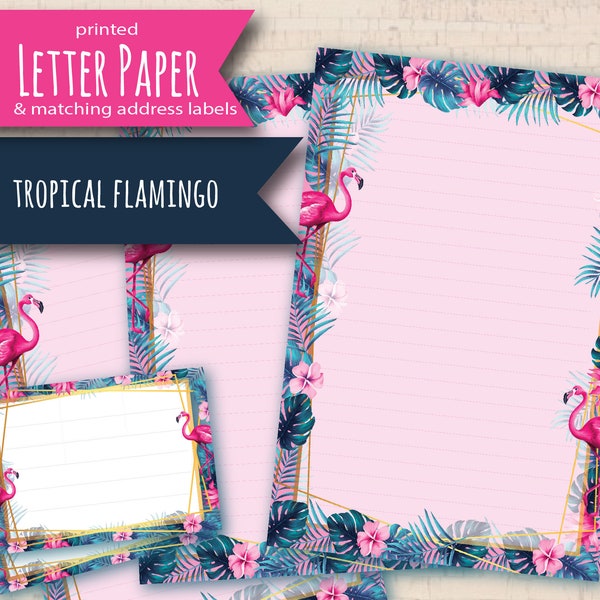 Tropical Flamingo Printed Letter writing paper and stickers set, notepaper set, handmade stationery for personal correspondence