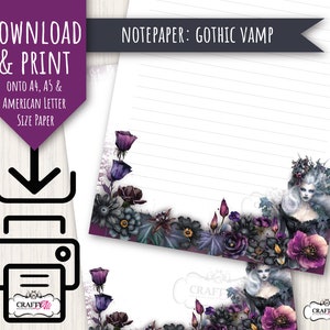 Papel para cartas imprimible, papel gótico, papel digital, papel gótico, papelería gótica, papel de vampiro, papel imprimible