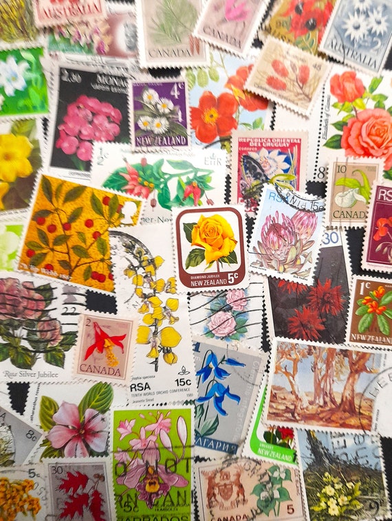 Old Stamps, International, With a Botanical Theme, off Paper X45 for Junk  Journal Supplies / Stamp Collecting / Philately 
