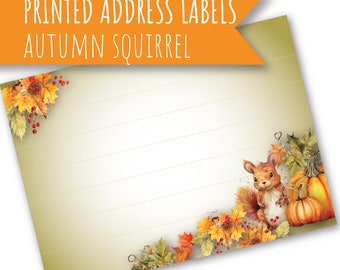 Address labels with an autumn squirrel design, self-adhesive blank parcel labels, envelope decorations, mailing labels, letter writing