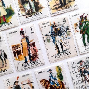 Old Stamps, Spain, 10 x 1970&#39;s Military Uniforms design, commemorative stamps, stamp collecting, philately, collectible stamps