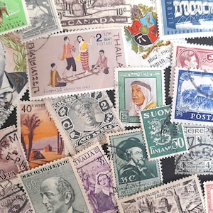 Old stamps, International, vintage pre-1972 off paper x25 for junk journal supplies, vintage stamps, stamp collecting, philately