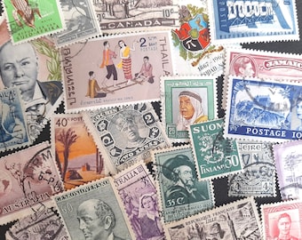 Old stamps, International, vintage pre-1972 off paper x25 for junk journal supplies, vintage stamps, stamp collecting, philately