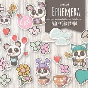 Patchwork Panda Gedruckt Ephemera, Die Cuts, Card Toppers, Kartenherstellung / Junk Journal Zubehör / Panda die Cuts / Ephemera