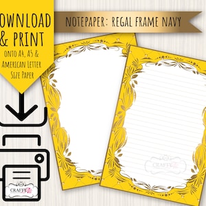 Carta da lettere STAMPABILE, Regal Frame - gialla, carta da lettere digitale, carta da lettere da scaricare e stampare