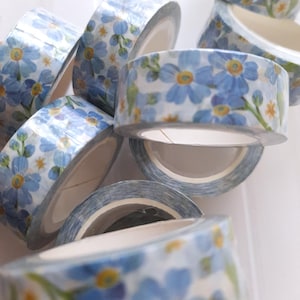 Ruban adhésif de masquage floral avec fleurs myosotis, masking tape imprimé, ruban adhésif floral bleu, ruban adhésif végétal