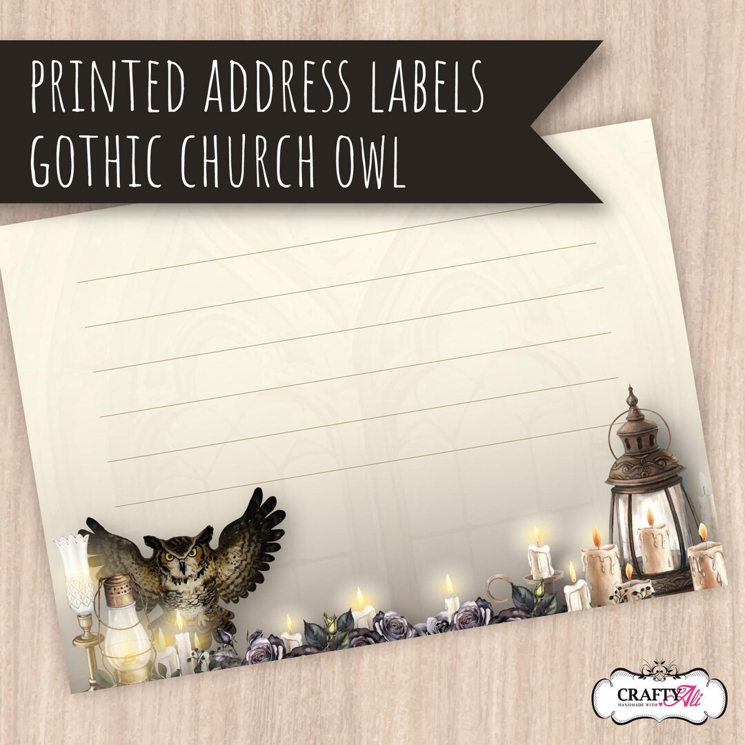 Goth Labels Gothic Church Owl Self Adhesive Address Labels, Blank Parcel Labels ...