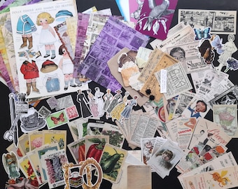 May include: A collection of vintage paper ephemera, including illustrations, text, and photographs. The ephemera features a variety of subjects, including butterflies, flowers, and people. The ephemera is perfect for scrapbooking, card making, and other craft projects.