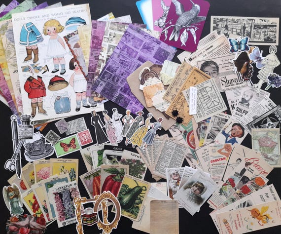 Ephemera - 100 Pieces vintage themed mixed pack of junk journal and scrapbooking supplies, card making supplies, vintage die cuts