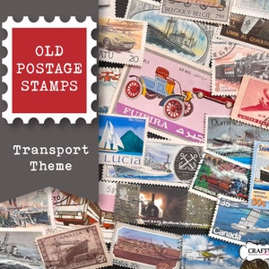 Old stamps, International, with a transport theme, off paper x30+ for junk journal supplies / stamp collecting / philately