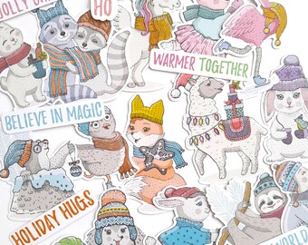 Cute Winter Animals in Clothes Ephemera Die Cuts, junk journal smash book supplies, Christmas die cuts, card toppers, cute die cuts