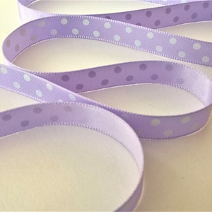 9mm Lilac and White Spotty Ribbon, narrow ribbon, sewing supplies