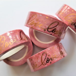 Pretty copper foiled love wording Washi Tape, printed masking tape, rose gold washi tape, valentines day washi tape / lovers washi tape