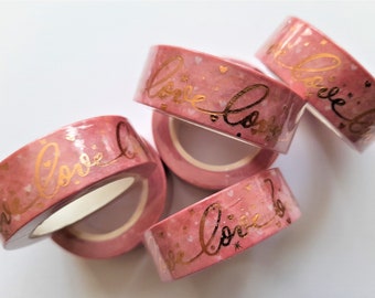 Pretty copper foiled love wording Washi Tape, printed masking tape, rose gold washi tape, valentines day washi tape / lovers washi tape