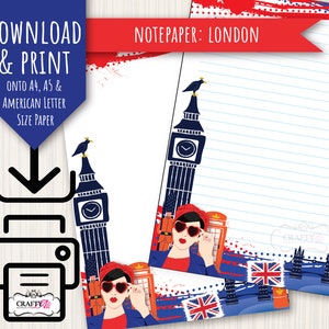Papel para cartas IMPRIMIBLE, Londres, Reino Unido, papel para cartas digital, papel para descargar e imprimir