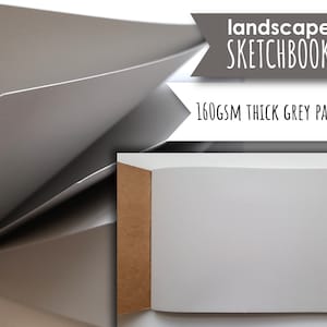 Carnet de croquis paysage A5 avec papier gris lisse épais de 160 g/m² et couverture en carton kraft, carnet de croquis à couverture souple, carnet de paysage