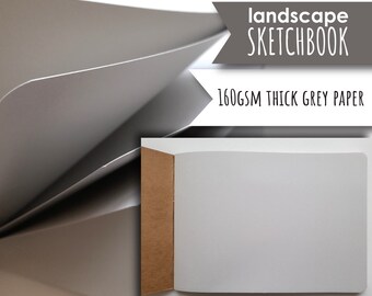 Landscape A5 Sketchbook with thick 160gsm smooth grey paper and a kraft card cover, soft cover sketchbook, landscape notebook