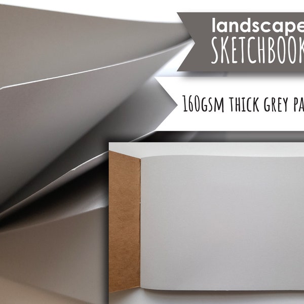 Landscape A5 Sketchbook with thick 160gsm smooth grey paper and a kraft card cover, soft cover sketchbook, landscape notebook