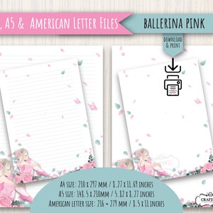PRINTABLE Letter Writing Notepaper, Ballerina in Pink, Digital Letter ...