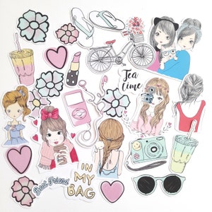 Sketched girl die and accessories cuts ephemera, scrap booking, embellishments, card toppers,