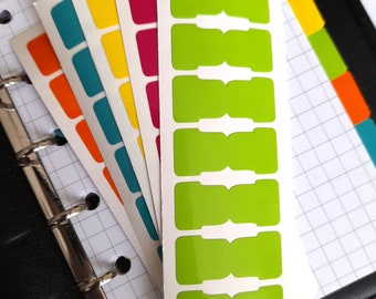 Self adhesive planner tabs in bright tropical colours, tiny tabs, choose shape and width, divider tabs, page markers