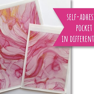 Selbstklebende Tasche mit pink Tinte Swirls Design für Planer, Sichttasche, pink Briefpapier, Planer Briefpapier