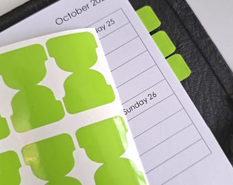 35 x Self adhesive planner tabs in bright lime green, tiny tabs, choose shape and width, divider tabs, page markers