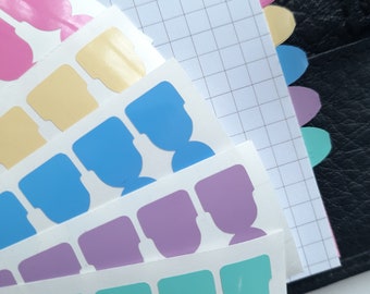 Self adhesive planner tabs in soft pastel colours, tiny tabs, choose shape and width, divider tabs, page markers
