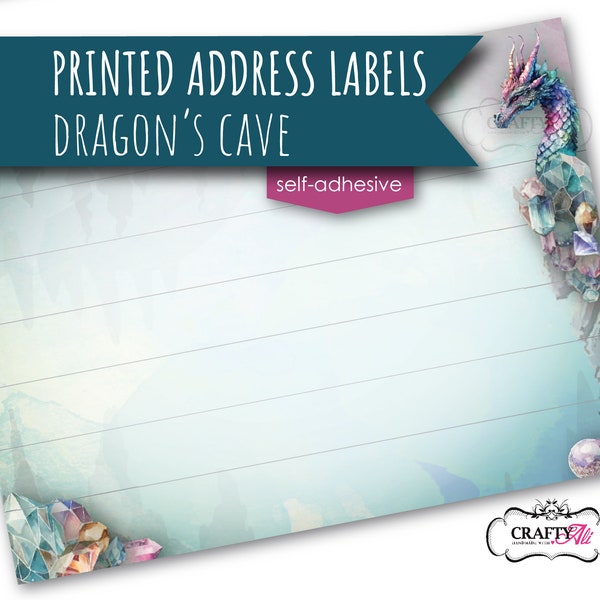 Address labels with a dragon's crystal cave design, self-adhesive blank parcel labels, envelope decorations, mailing labels, letter writing