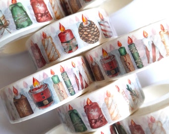 Christmas Candles, Christmas Decorations Washi Tape, printed masking tape, cute washi tape, festive washi tape /