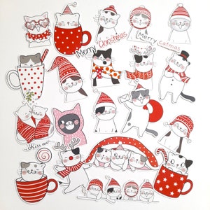 Winter Cats Ephemera Die Cuts, junk journal smash book supplies, Christmas die cuts, card toppers, cat die cuts, cats in clothes
