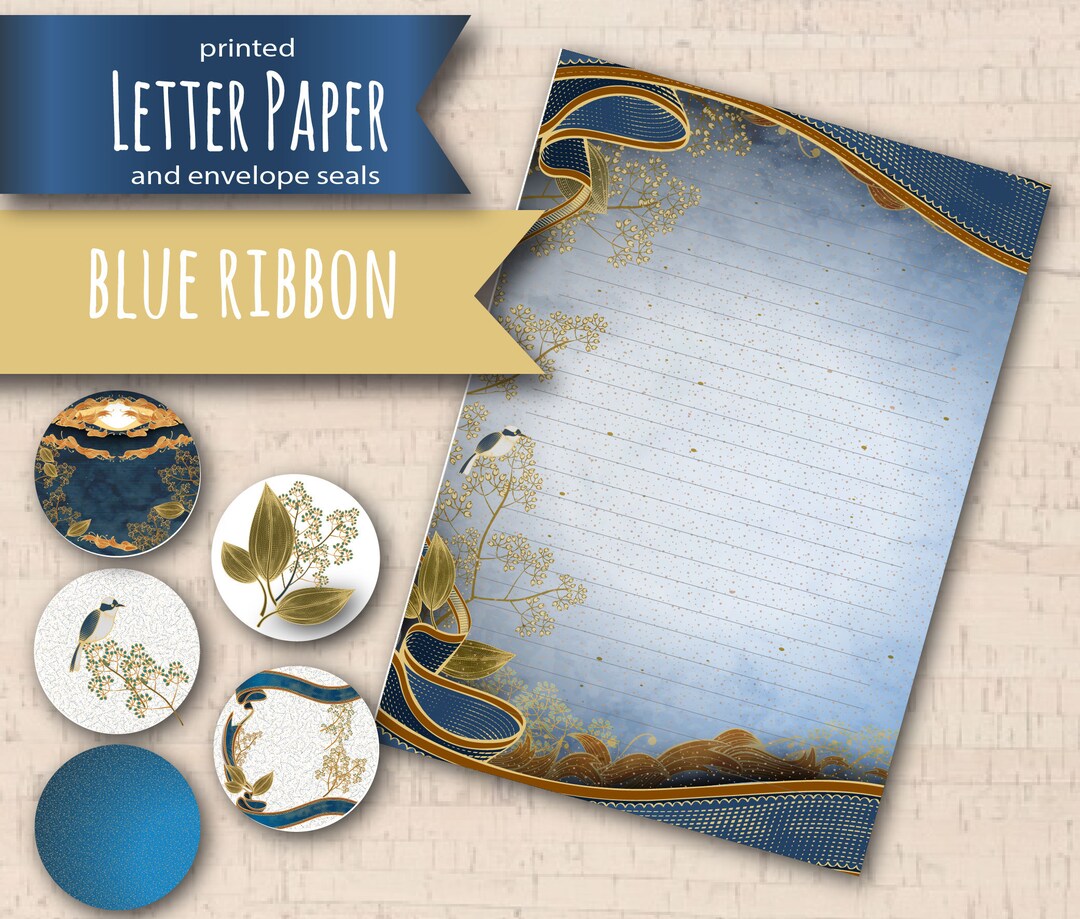 Note Paper For Letters Blue Ribbon Pattern Printed Petter Writing Pape,notepaper Set, Handmade ...