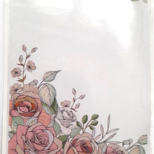A6 Self-Adhesive Pocket with a pink dusky roses design for Planners, display pocket, pink stationery, planner stationery