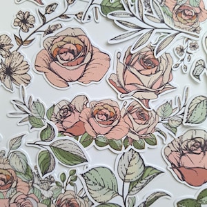 Dusky Rose Ephemera Die Cuts, rose ephemera, rose embellishments, junk journal supplies, pretty die cuts, floral die cuts, card toppers