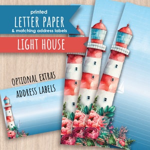 Lighthouse Printed Letter writing paper, notepaper set, nautical stationery, Pen Pal paper, letter writing kit, landmarks