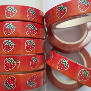 Rote Erdbeeren Washi Tape, bedrucktes Washi Tape, Erdbeer Washi Tape, Bedrucktes Washi Tape, Klebeband Rot