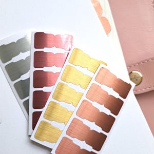 Self adhesive planner tabs in glossy brushed metal colours, tiny tabs, choose shape, width and colour, divider tabs, page markers