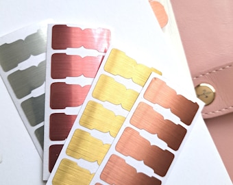 Self adhesive planner tabs in glossy brushed metal colours, tiny tabs, choose shape, width and colour, divider tabs, page markers
