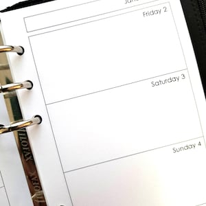 2026 diary refills, plain white pages, week to view layout, printed calendar pages WO2P hole punched for 6-ring planners