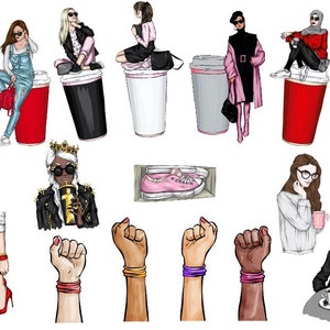 Girl Power and Coffee Ephemera Die Cuts / junk journal smash book glue book / fashion die cuts / card toppers / cool women die cuts
