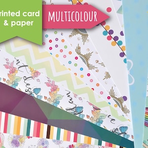 Printed Patterned A4 card and paper - Multi coloured rainbow theme background papers, patterned card, printed cardstock