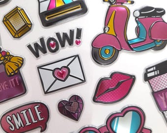 Retro icons puffy metallic stickers, 3D stickers, tactile stickers, card toppers, card making supplies
