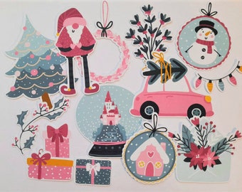 Cute Christmas Winter Ephemera Die Cuts, junk journal smash book glue book, Christmas die cuts / card toppers