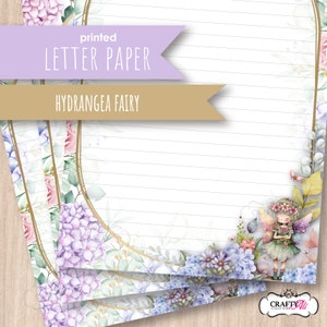 Hydrangea Fairy Printed Letter writing paper, notepaper set, pen pal kit, fairy letter writing set, A5 lined paper, fairy stationery
