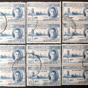 Old Stamps, Jamaica, 8 pairs (16 stamps), 1946 King George VI, End of World War II / stamp collecting / philately