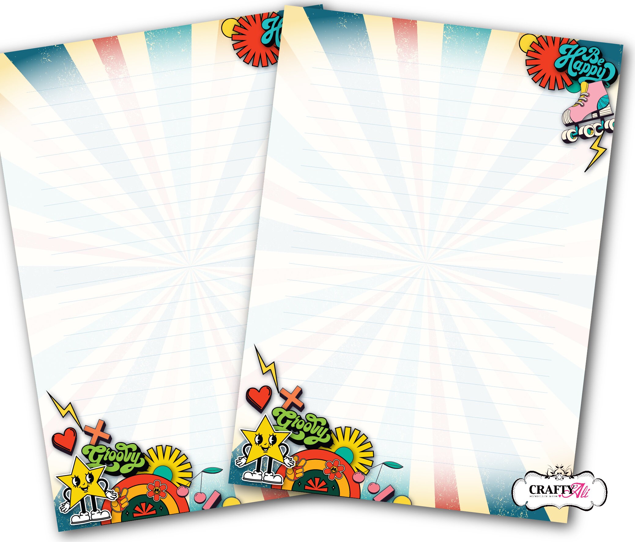 Funky Retro Printed Letter Writing Paper and Stickers Set, Notepaper ...