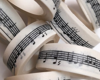 Music score, musical notes washi tape, printed masking tape, monochrome washi tape, decorative tape for journaling